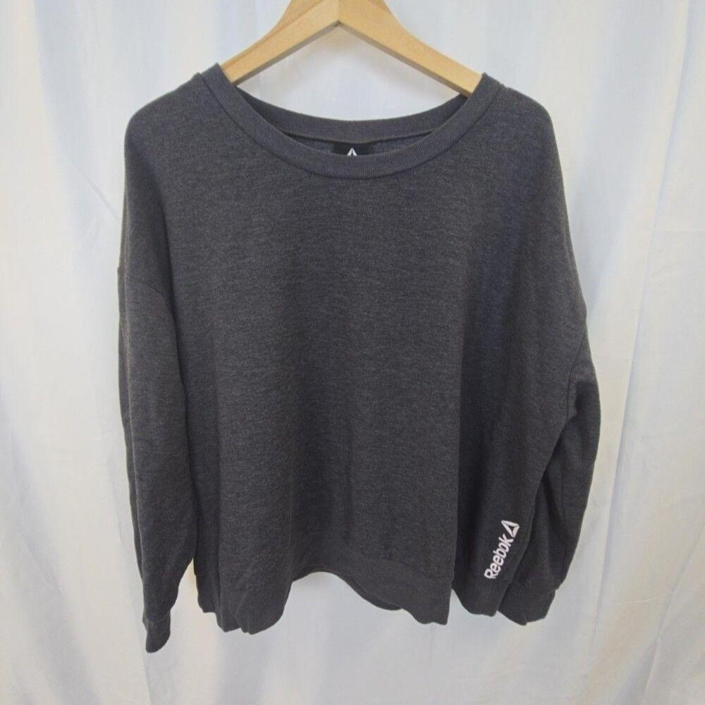 Reebok Sweatshirt Mens 2XL Gray Crewneck Pullover Logo Graphic Knit Stretch